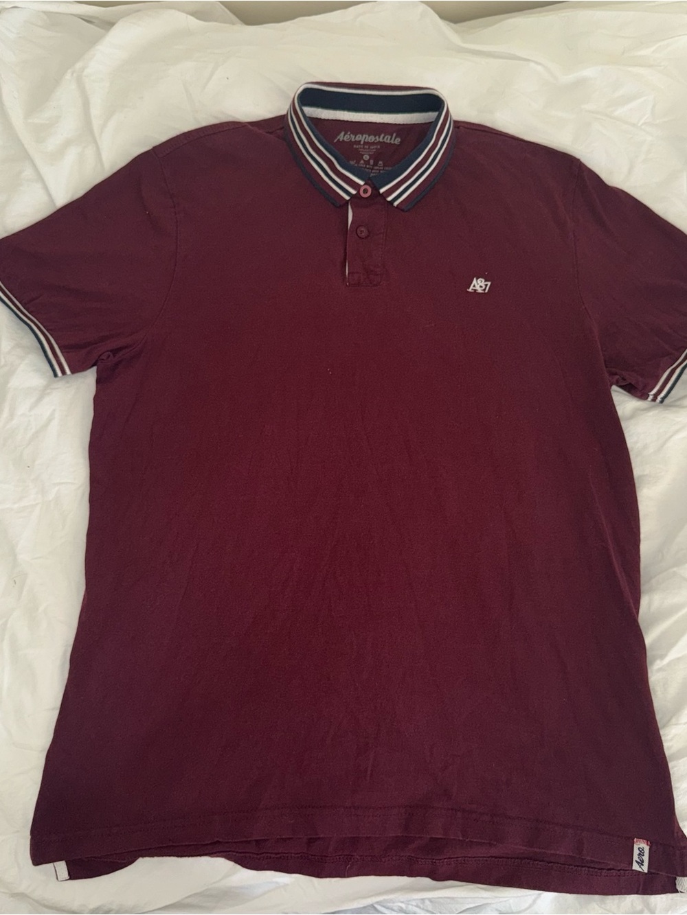 Aeropostale Men's Maroon Polo with Striped Trim